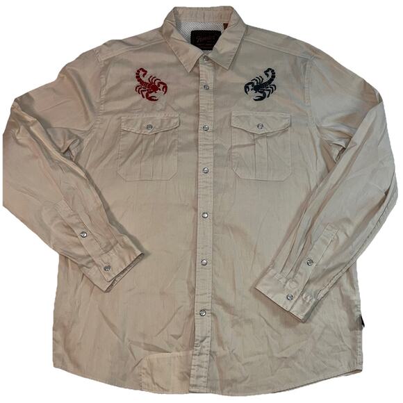 Howler Bros El Alacran Shirt Men’s Size L Beige Scorpion Gaucho Pearl Snapshirt - Picture 2 of 15
